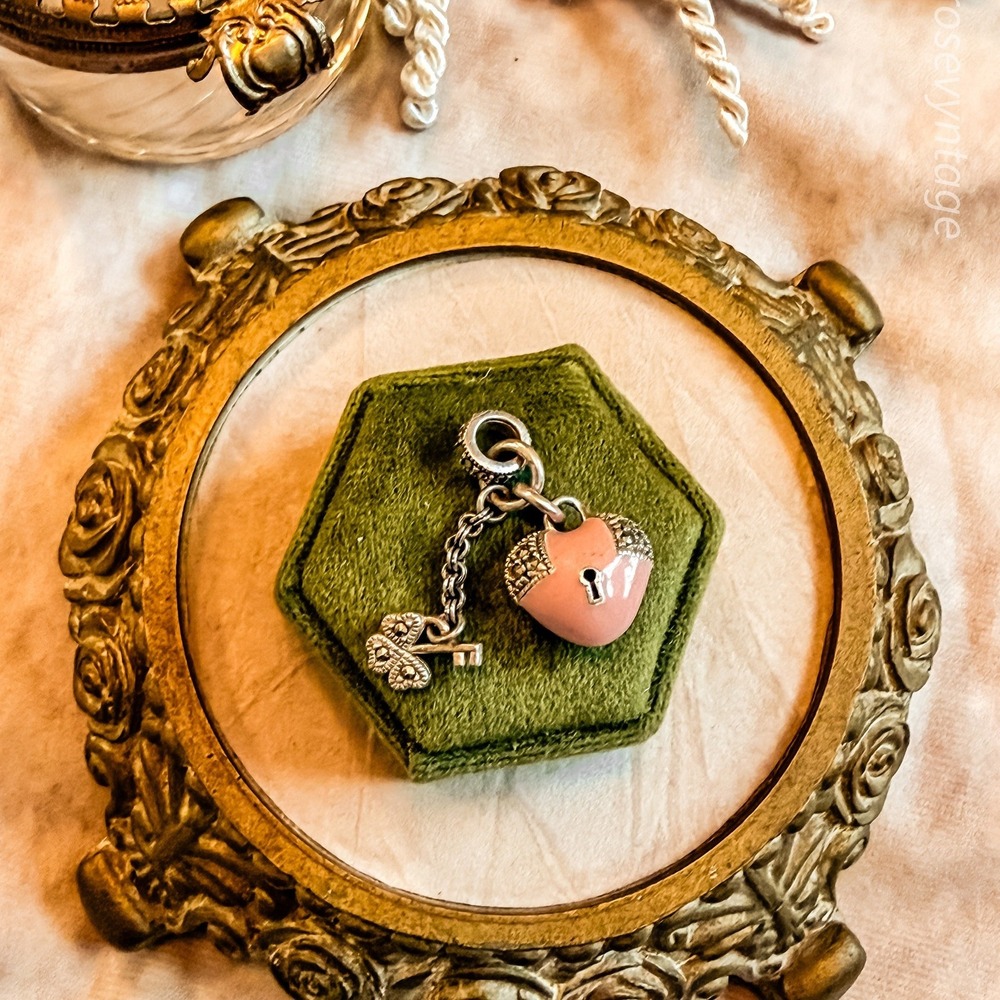 Silver and Pink Heart Lock‎ Charm